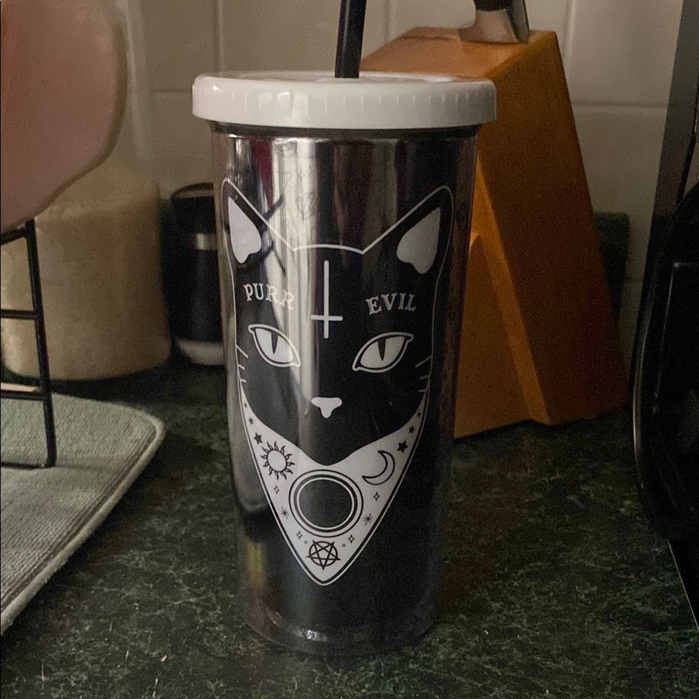 Black Cat Design Tumbler with Straw